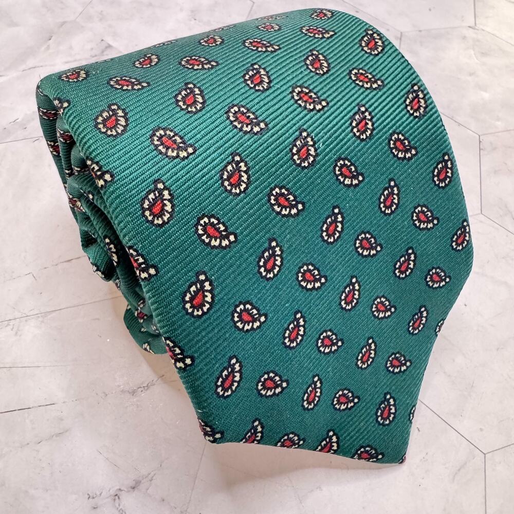 Turnbull & Asser 100% Silk Neck Tie Green Paisley London Made in England in EUC